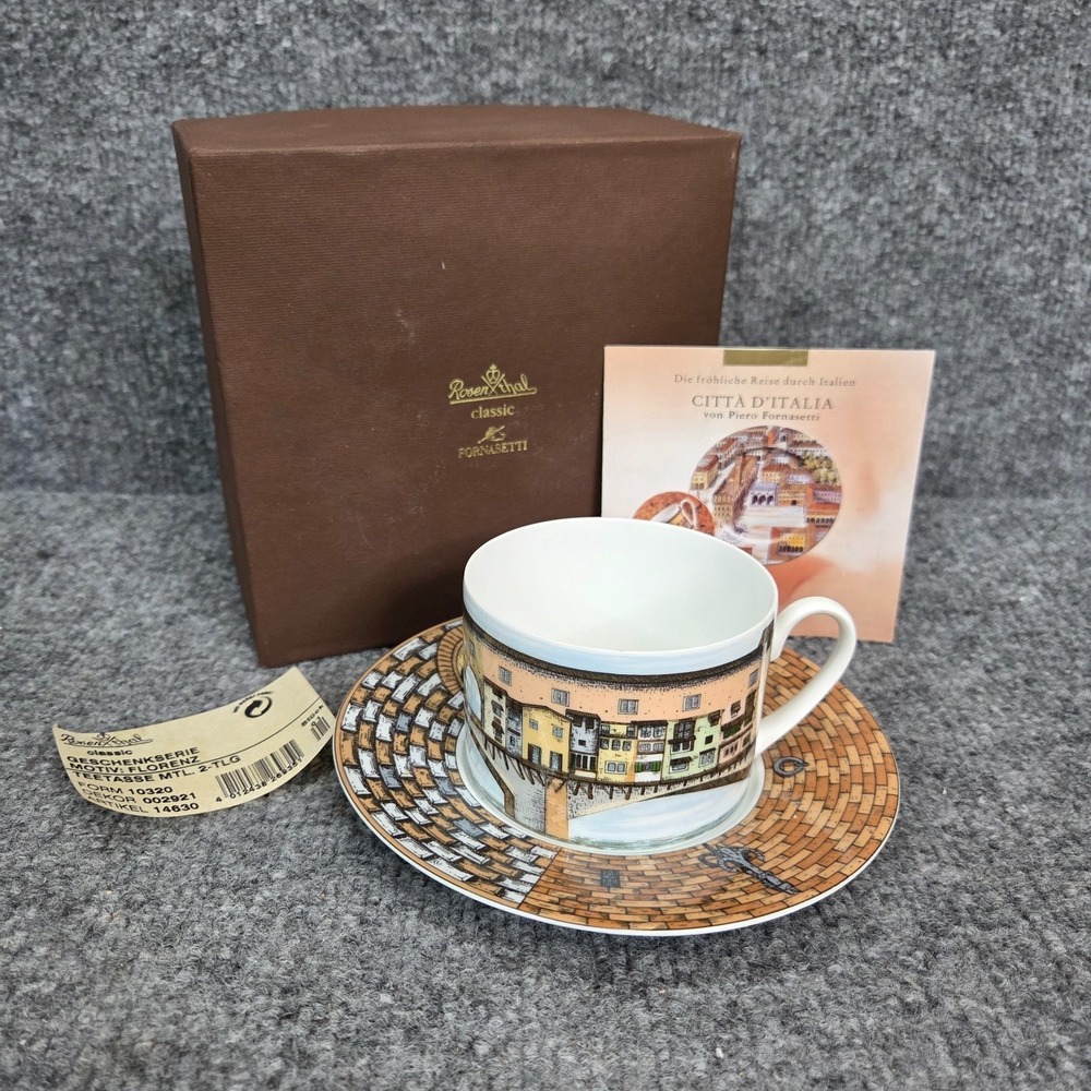 This Rosenthal Fornasetti Tea Coffee Cup & Saucer Plate Venice, Italy New in box